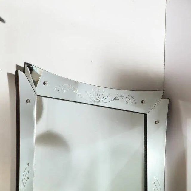Mid-Century Modern Mid Century Modern Etched & Beveled Venetian Dovetailed Corners Mirror For Sale - Image 3 of 13