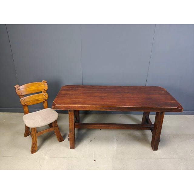 Brown Brutalist Wooden Dining Table, 1960s For Sale - Image 8 of 8