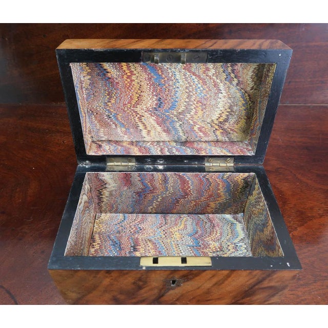 Small Antique Walnut Box with Marbleized Paper Interior, England, 1870s For Sale - Image 9 of 10