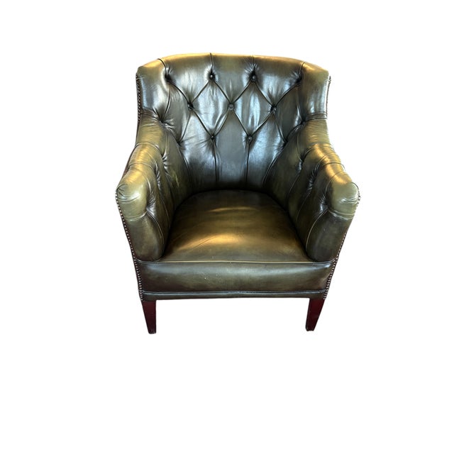 English Chestefield Green Chair For Sale - Image 3 of 5