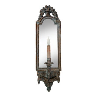 Antique French Mirrored Wooden Sconce For Sale