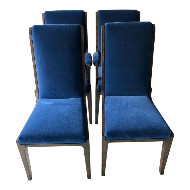 MidCentury Modern Blue Velvet Dining Chairs Set of 4 Chairish
