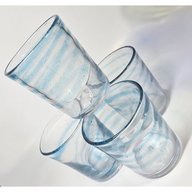 Baby Blue Bubbled Swirl Lowballs- Set of Four For Sale - Image 14 of 15
