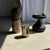 Side table in brown and black petrified wood. Petrified wood is a fossilized wood (from the same family as magnolia)...