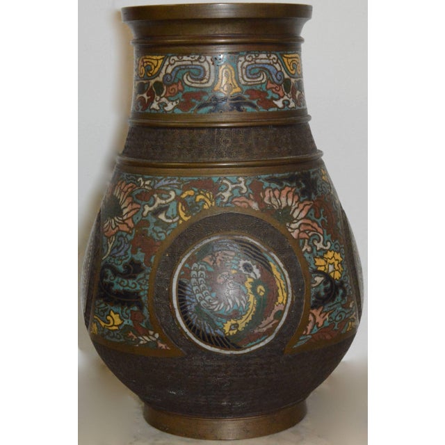 Japanese Edo Period Bronze and Cloissonne Vase For Sale - Image 4 of 10