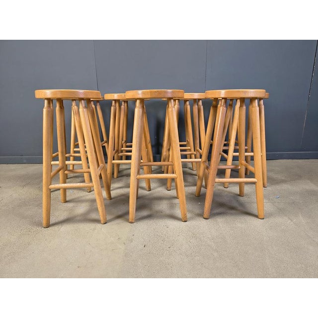 Alpine Style Chalet Stools in Wood, 1970s, Set of 9 For Sale - Image 11 of 14