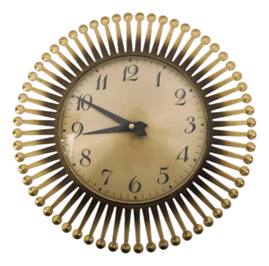 Mid-Century Modern Sunburst Wall Clock in Brass from Meister Anker, Germany, 1950s