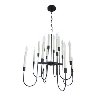 Chandelier Att. Tommi Parzinger Large 1960s Black Enameled Metal 16 Light For Sale