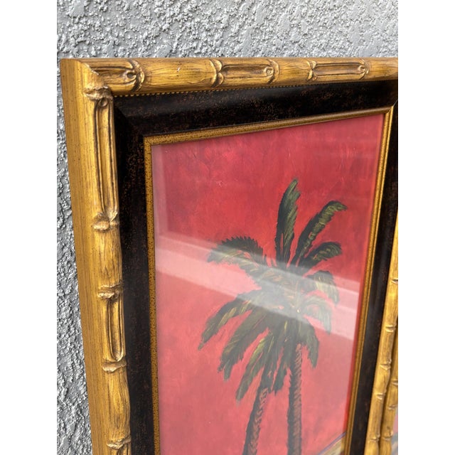 Vintage Pair of Large Tropical Palm Tree Prints in Faux Bamboo Gold Frames For Sale - Image 13 of 16