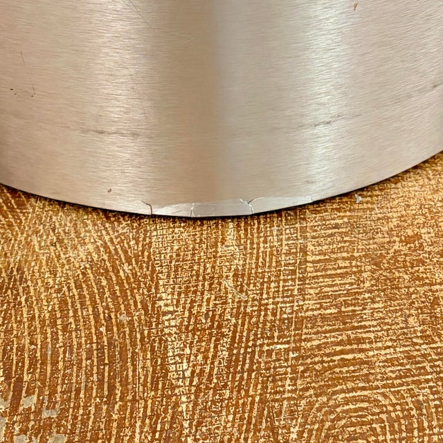 Vintage Modernist Round Glass Dining Table With Brushed Aluminum-Look Pedestal Base For Sale - Image 10 of 12