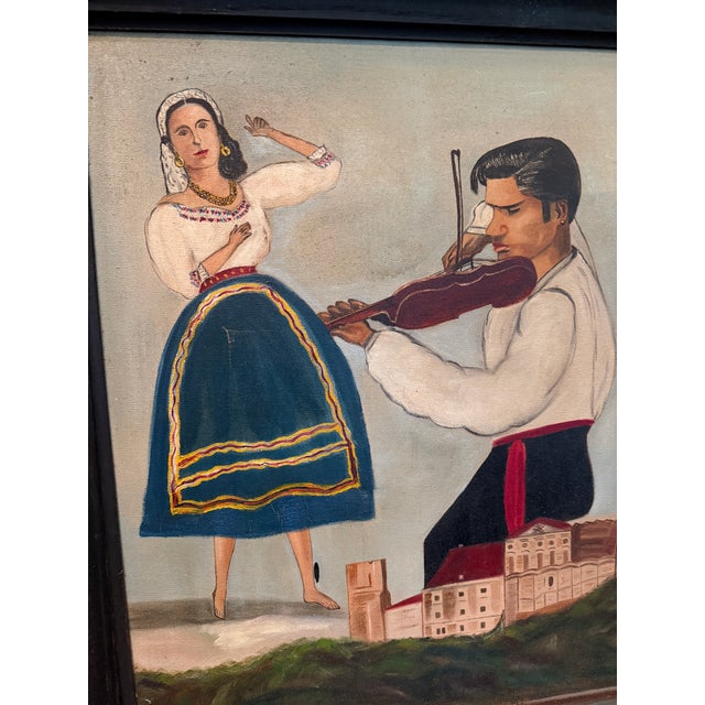 Vintage Folk Art Oil Painting, Violinist and Dancer With Les Sylphides Ballet Scene, Framed For Sale - Image 12 of 14