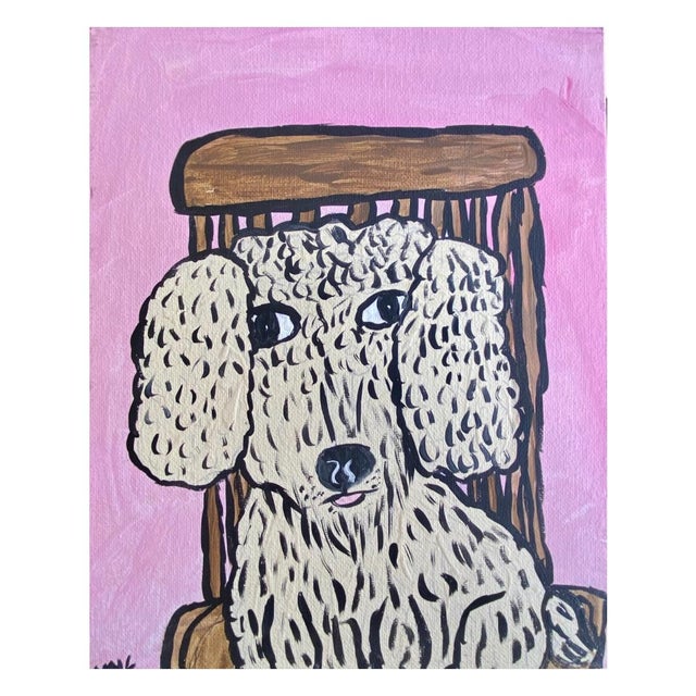 2020s Folk Art Dog Sitting in a Chair Original Contemporary Painting For Sale - Image 5 of 7