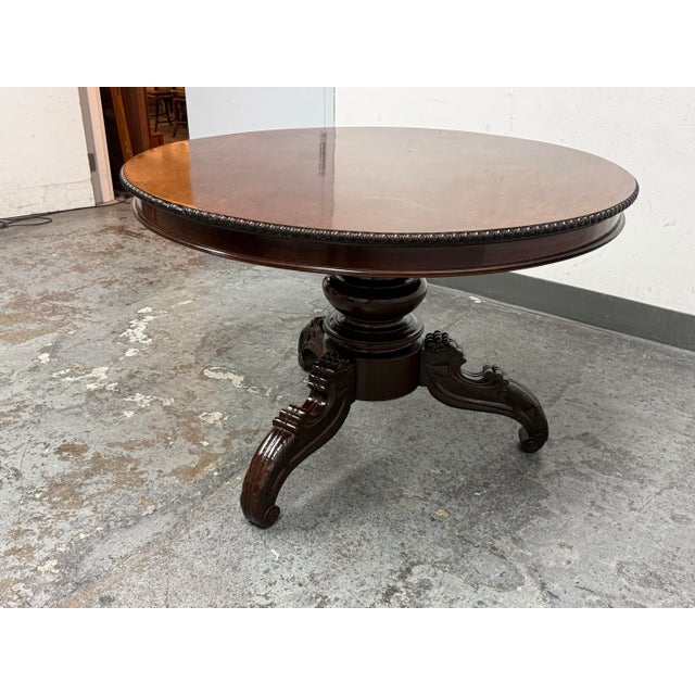 Design Plus Gallery presents an Antique Victorian Mahogany Loo Table. It has a round tilt top design, glossy brown...
