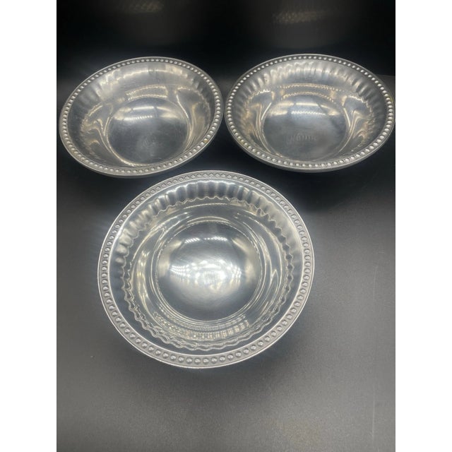 EUC Vintage Set of 3 Flutes & Pearls Pewter Holloware 6” Bowls Wilton Armetale