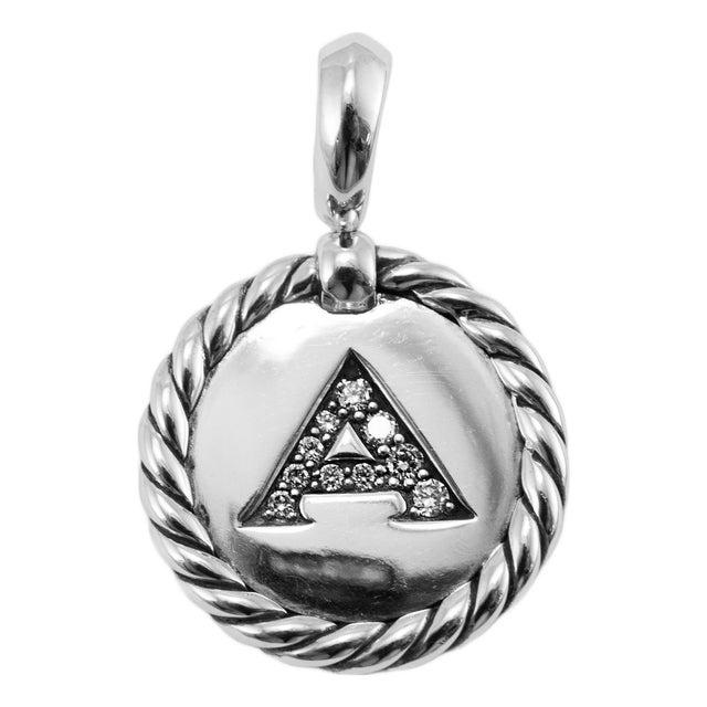 David Yurman Cable Collectibles 925 Silver Diamond “A” Initial Charm Pendant For Sale