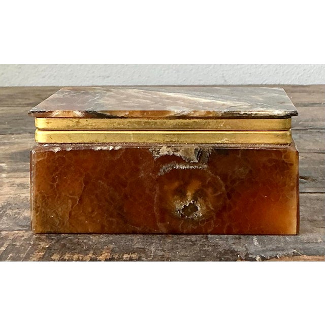 Vintage Brass Trimmed Stone Box For Sale - Image 10 of 12