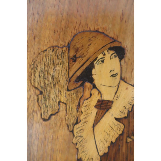 Art Deco Wood Inlay Picture of Fashionable Lady and Gentleman, Germany, 1920 For Sale - Image 4 of 10