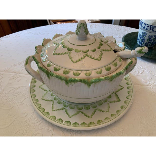 Mid Century Italian Green & White Pottery Tureen by Bassano For Sale - Image 10 of 12