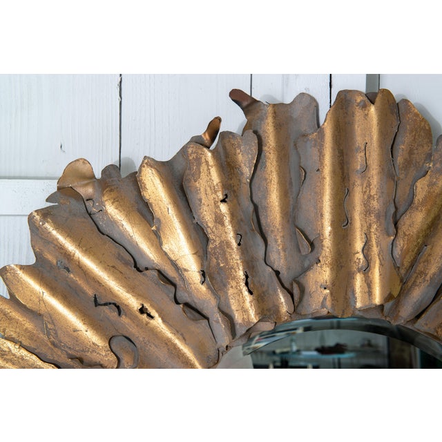 Brutalist Sunburst Mirror, Handcrafted Torch Cut Brass, Spain, 1970s For Sale - Image 13 of 13