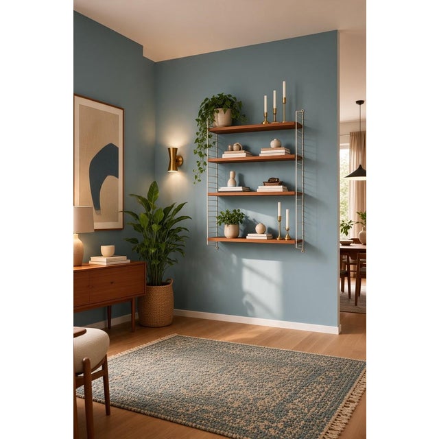 Brown String Shelf in Teak with Four Shelves by Kajsa & Nils Nisse Strinning for String, 1950s For Sale - Image 8 of 11
