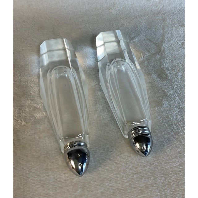 1950s Mid-Century Art Deco Tall Cut Crystal Glass Salt & Pepper Shakers- a Pair For Sale - Image 10 of 12