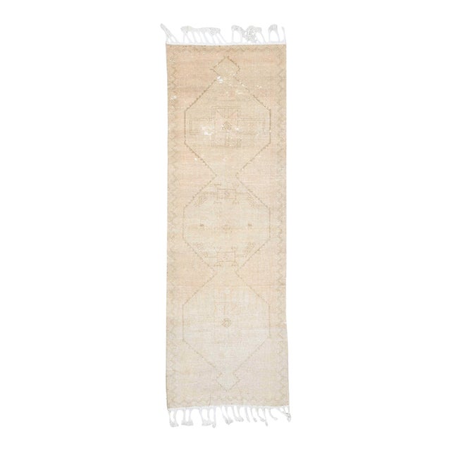 1970s Vintage Handmade Wool Cotton Turkish Beige Area Rug For Sale