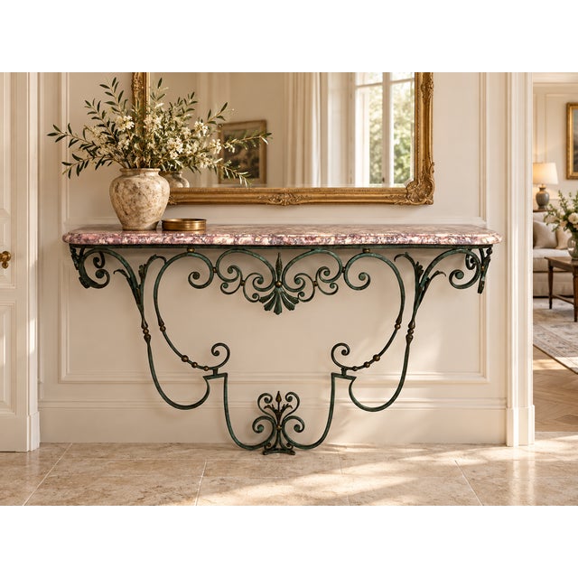 Wrought Iron and Marble Console Table, 1950s For Sale - Image 13 of 14