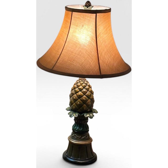 Late 20th Century Vintage Hollywood Regency Painted Composition Pineapple Lamps - A Pair For Sale - Image 5 of 15