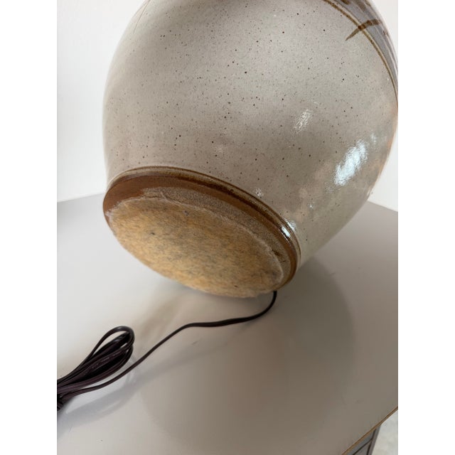 Pair of Vintage Mid-Century California Studio Pottery Stoneware Table Lamps With Hand-Painted Floral Motif For Sale - Image 10 of 12