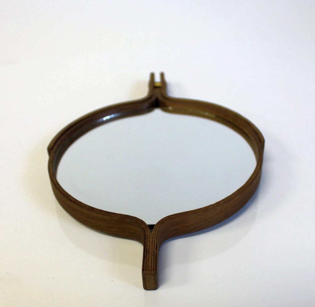 Miroir à Main Ou Mural Danois Vintage Années 1960 - Palissandre, Style Mid-century Modern, Ovale