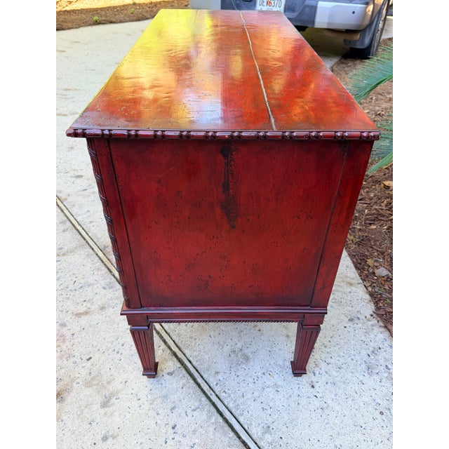 Vintage Red Lacquered Medallion 2 Drawer Commode, Chest of Drawers For Sale - Image 11 of 12