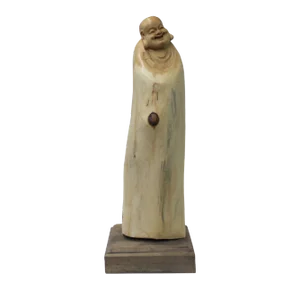 Chinese Cypress Wood Carved Irregular Shape Happy Buddha Statue