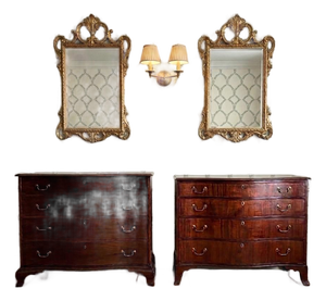 Matched Pair of Georgian Oxbow Front Chests, Mahogany, One Signed Joseph Rawson of Providence, Circa 1790-1810