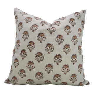 Handmade Floral Print Decorative Coushion Cover in Pure Linen 14x36-Indrajeet For Sale