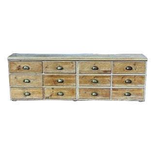 Pine Bank of 12 Deep Shop Drawers For Sale