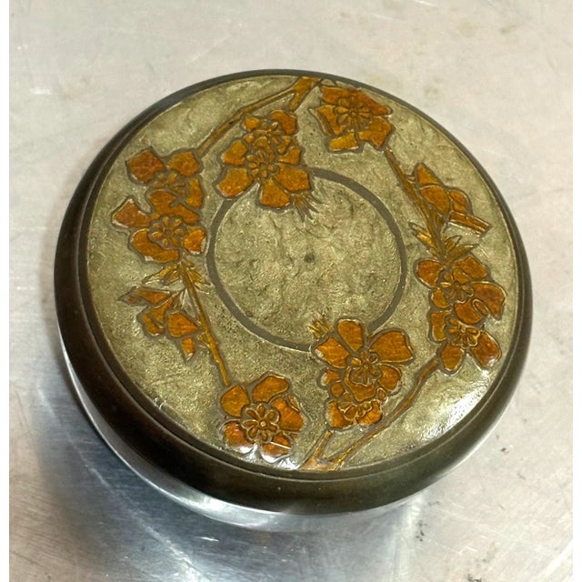 Asian Style Brass Floral Lidded Round Box For Sale - Image 4 of 5