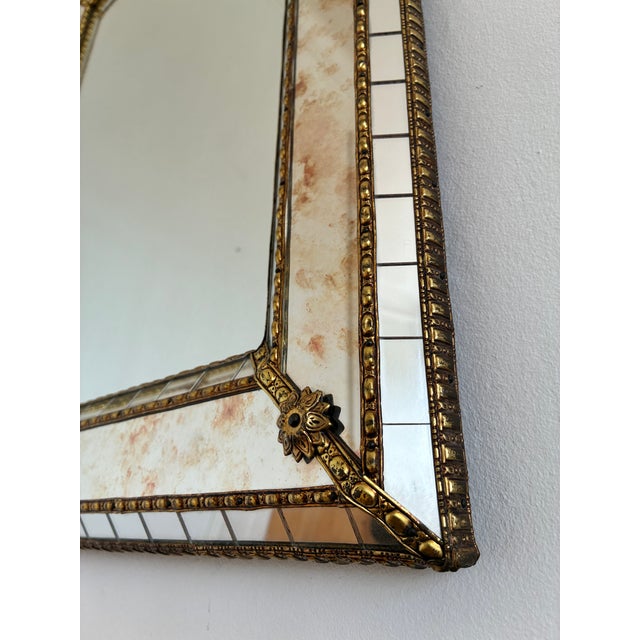Brass Vintage Spanish Venetian-Style Wall Mirror, Rectangular, Brass, 1980s Hollywood Regency For Sale - Image 8 of 11