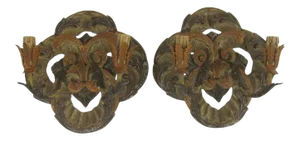 French Carved Painted Two Arm Wall Sconces - a Pair
