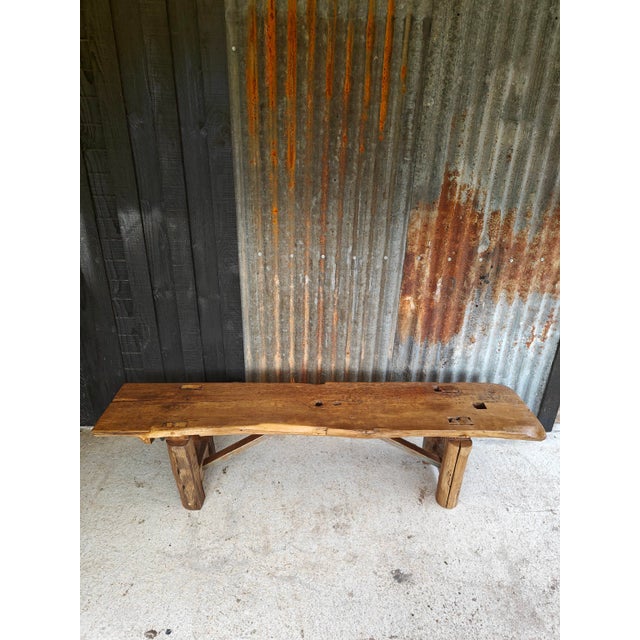 A beautiful, fully restored solid oak workbench, transformed into a coffee table in a Brutalist, industrial style,...