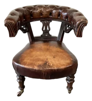 Antique Victorian Leather & Mahogany Library Chair