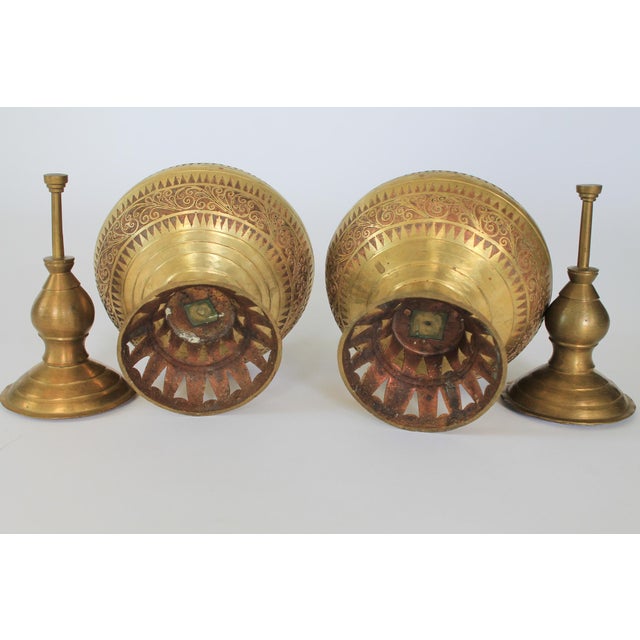 Vintage Etched Brass Asian Philippine Wedding Vessels or Urns - A Pair For Sale - Image 11 of 15