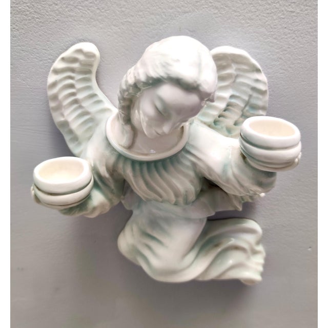 Ceramic Wall Mounted White Glazed Ceramic Cherub Candleholder by Goldscheider, Austria, 1930s For Sale - Image 7 of 10