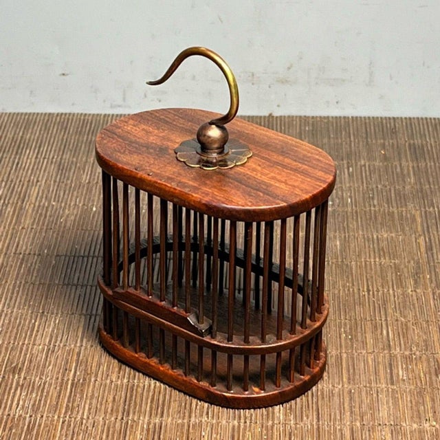Vintage Rosewood Cricket Cage | Small Oval Hanging Box | Asian Chinoiserie Decor For Sale - Image 4 of 9