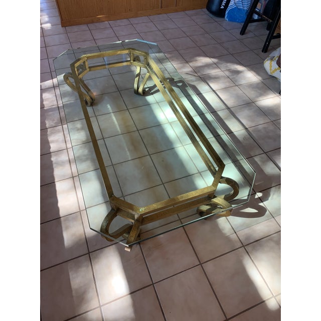 1960s Hollywood Regency Gilt Metal and Glass Coffee Table For Sale - Image 9 of 12