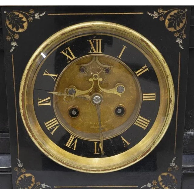 French Neoclassical Revival Mantel Clock & Urn Garniture Set For Sale - Image 4 of 12