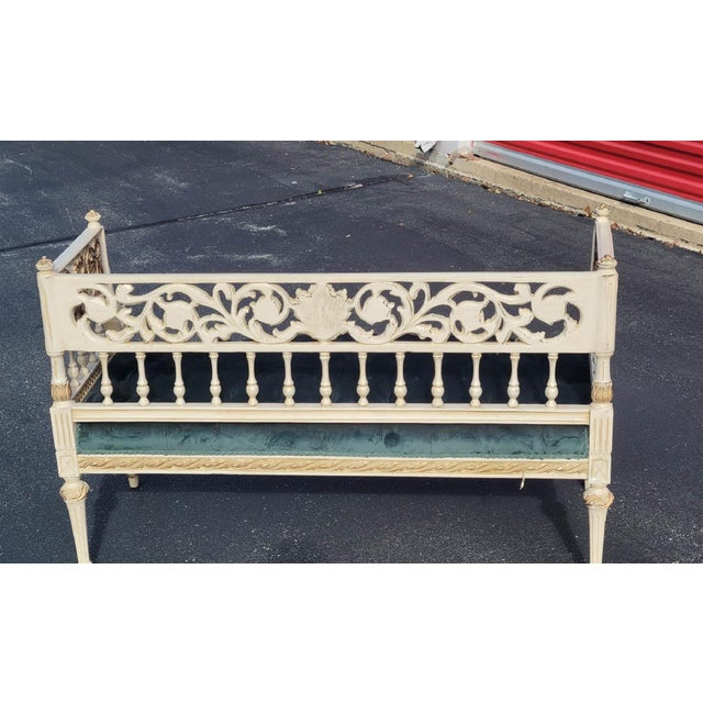 French Louis XVI Sofa Green Velvet Gold Painting For Sale - Image 4 of 8