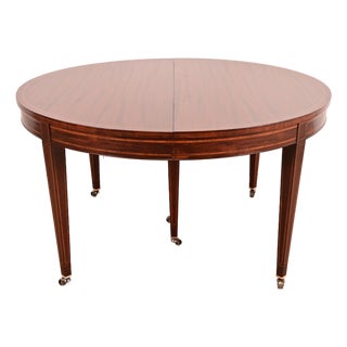 Baker Furniture Style Federal Inlaid Mahogany Extension Dining Table With Six Leaves, Newly Refinished For Sale