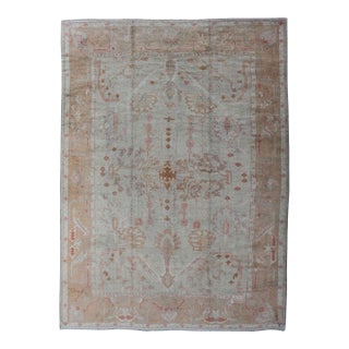 Antique Turkish Large Oushak Rug in Taupe, Light Green and Light Copper For Sale