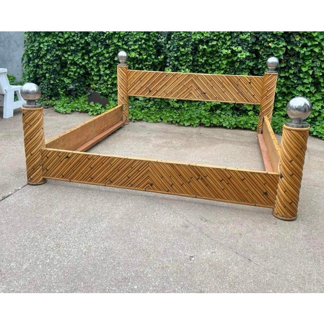 Marcello Mioni Style 1970’s King Sized Pencil Reed Bed Frame | Chairish