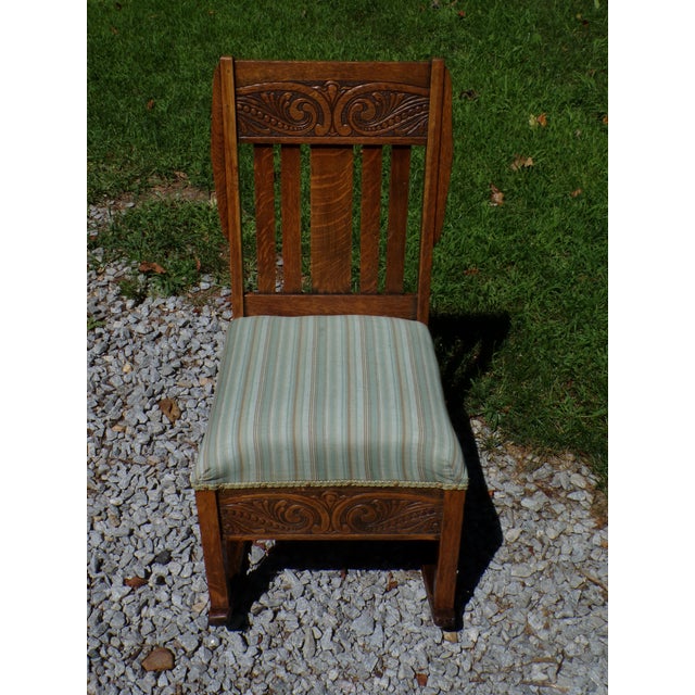Antique Arts & Crafts Art Nouveau Mission Solid Oak Rocker Rocking Chair For Sale - Image 15 of 17